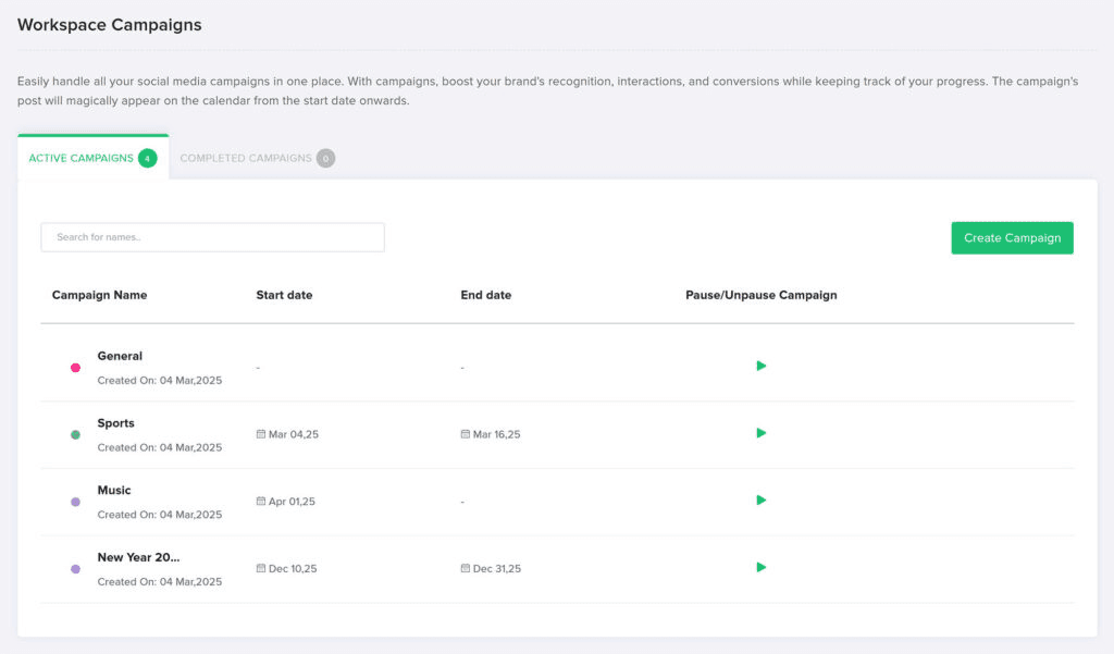 Campaigns Page