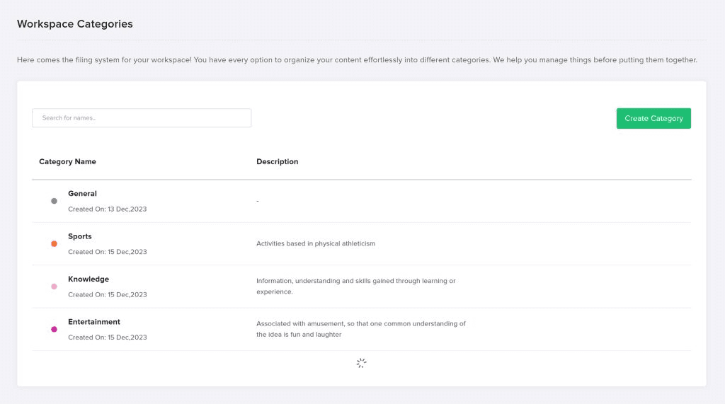 Categories Page