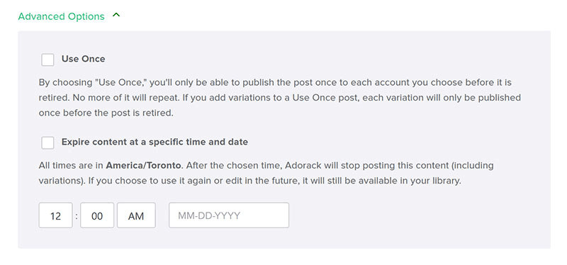 Create Post Advanced Options