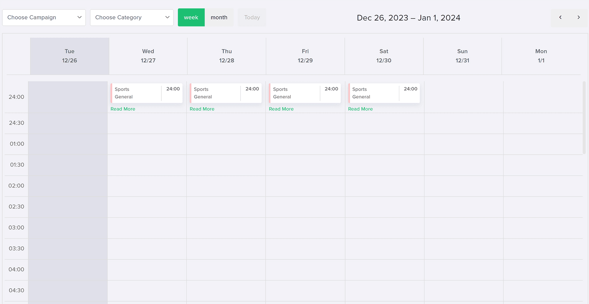 Weekly Calendar View