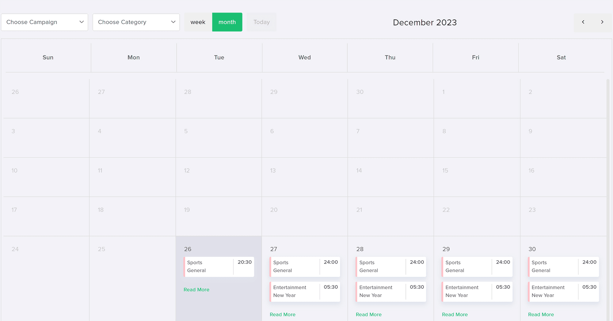 Monthly Calendar View