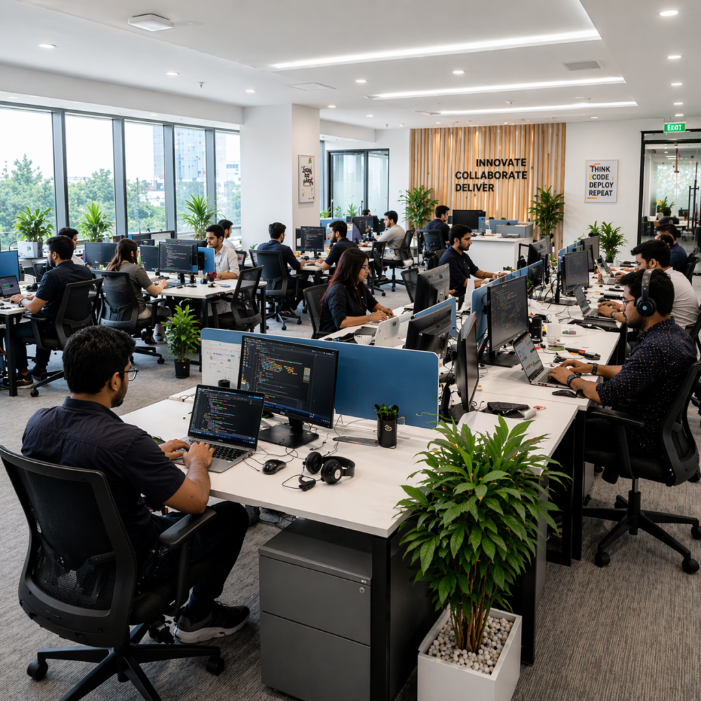 Adorack employees collaborating in modern office"