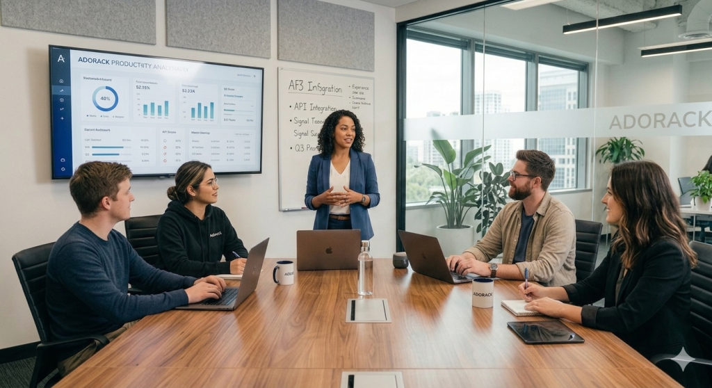 Social media management tool workflow discussion by Adorack team