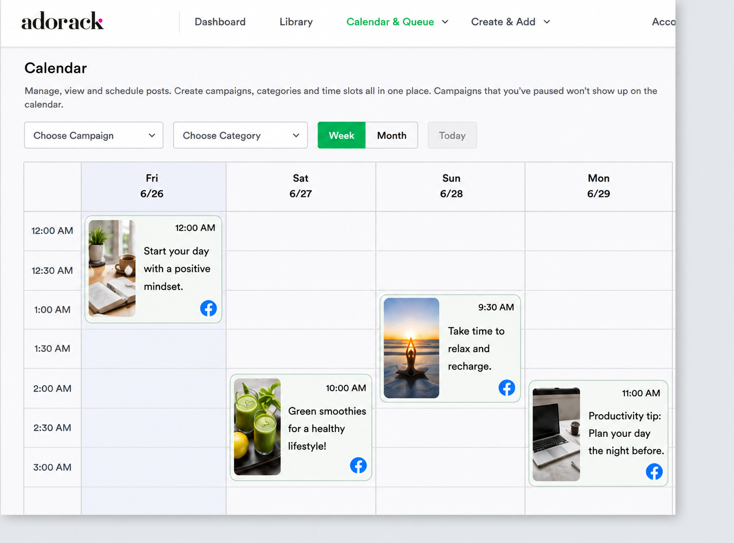 Notion-style calendar UI for social scheduling