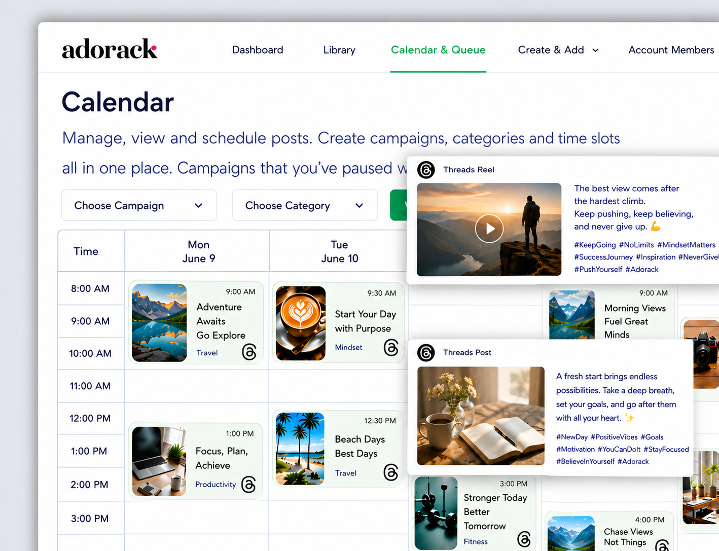 Adorack Threads Scheduling Calendar