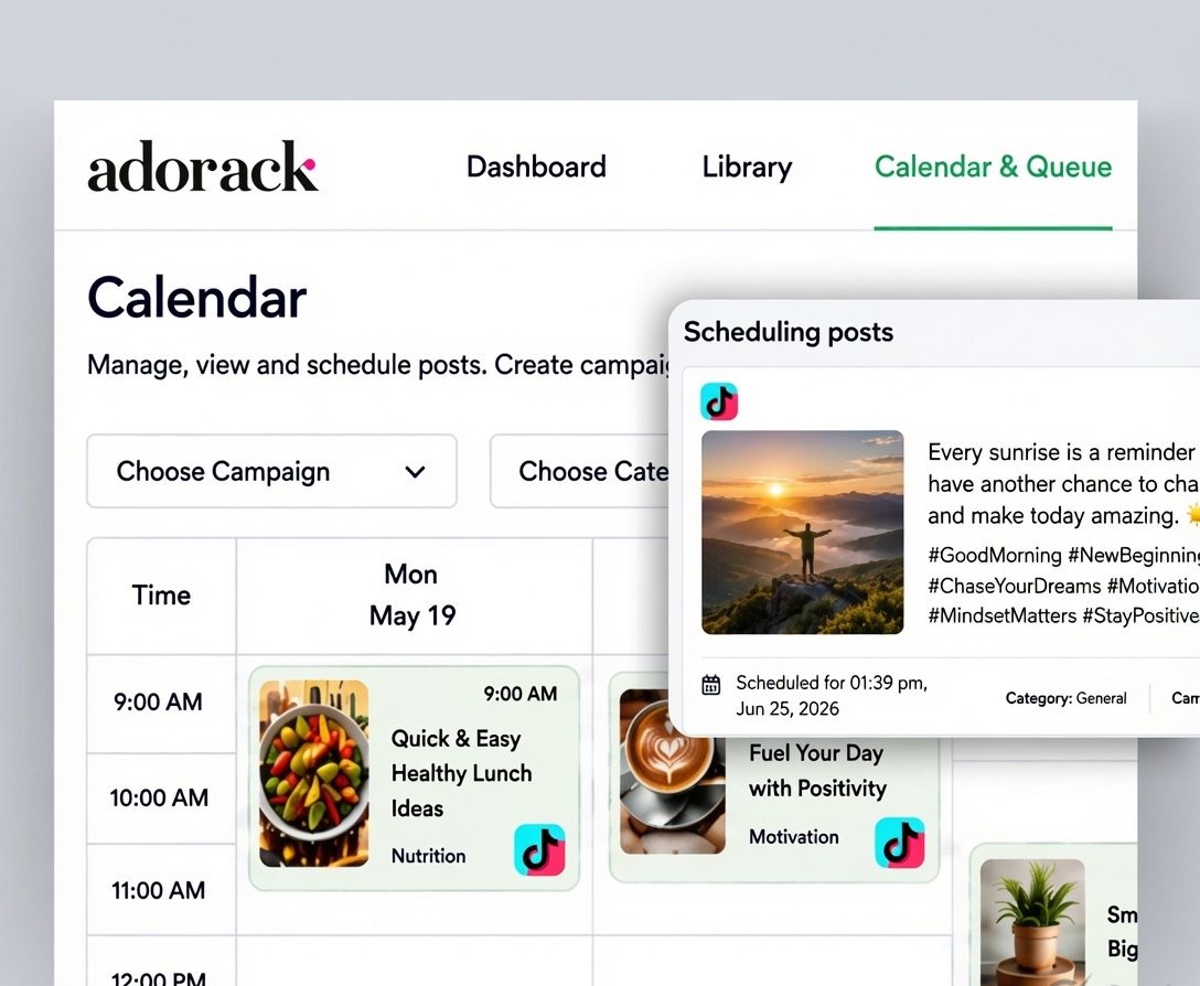 Calendar UI for TikTok scheduling